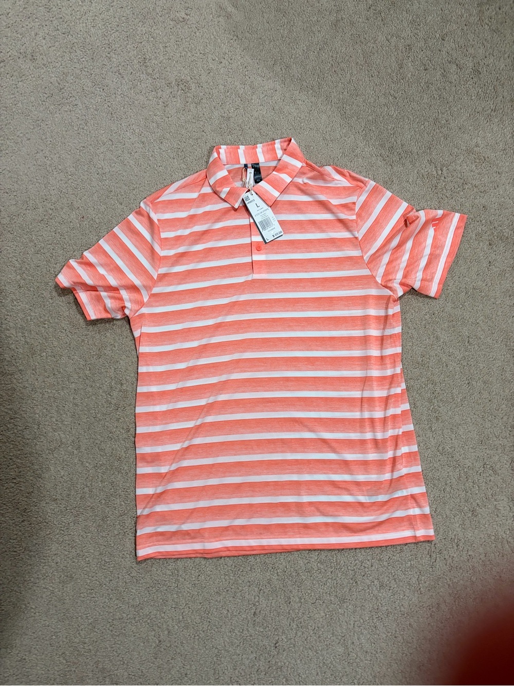adidas Men’s Coral and White Striped Polo Shirt